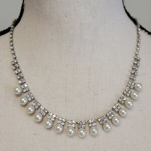 RSVP Rhinestone Faux Pearl Necklace‎ 18" Formal Classic Wedding Prom Homecoming